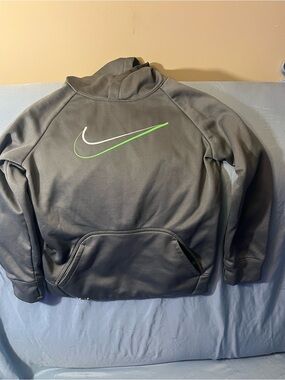 Nike Kids Gray Hoodie Jacket with Neon Green Swoosh Size 7/L